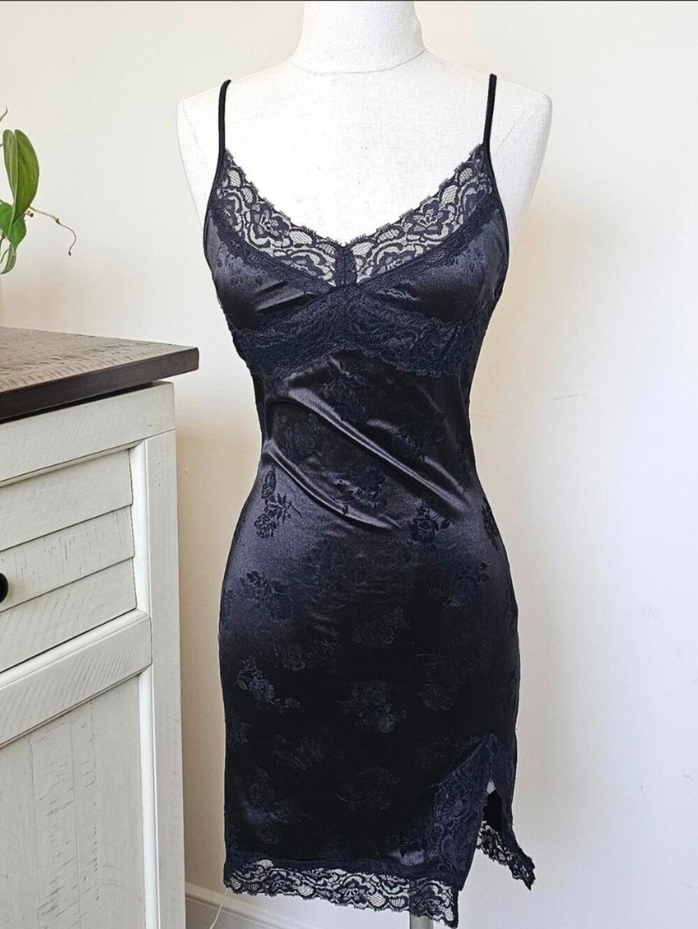 Motel Rocks Black Floral Lace Slip Dress